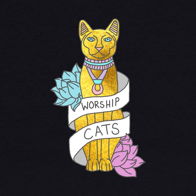 Worship Cats Kitten Sphynx Egyptian Typography Gold Meme Print by bigkidult